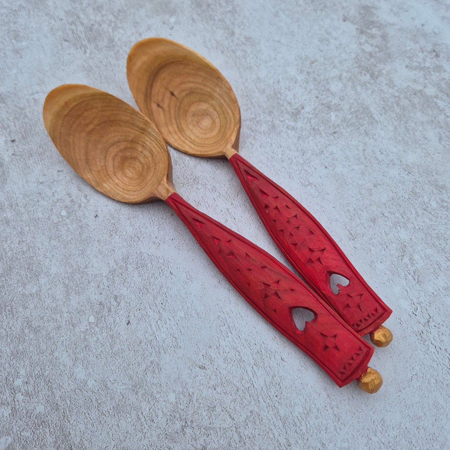 Love Spoon ~ Chipcarved Folk Pattern ~ Scarlet Red II