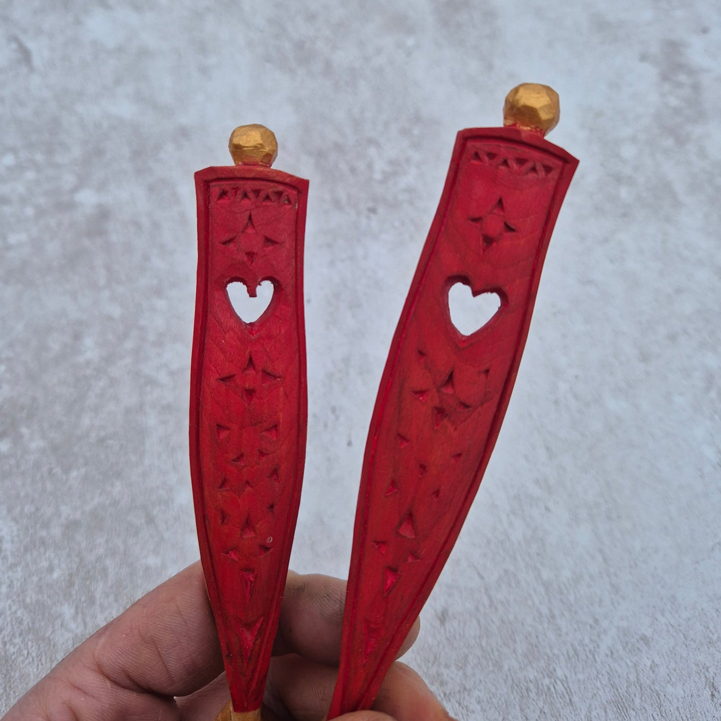 Love Spoon ~ Chipcarved Folk Pattern ~ Scarlet Red II