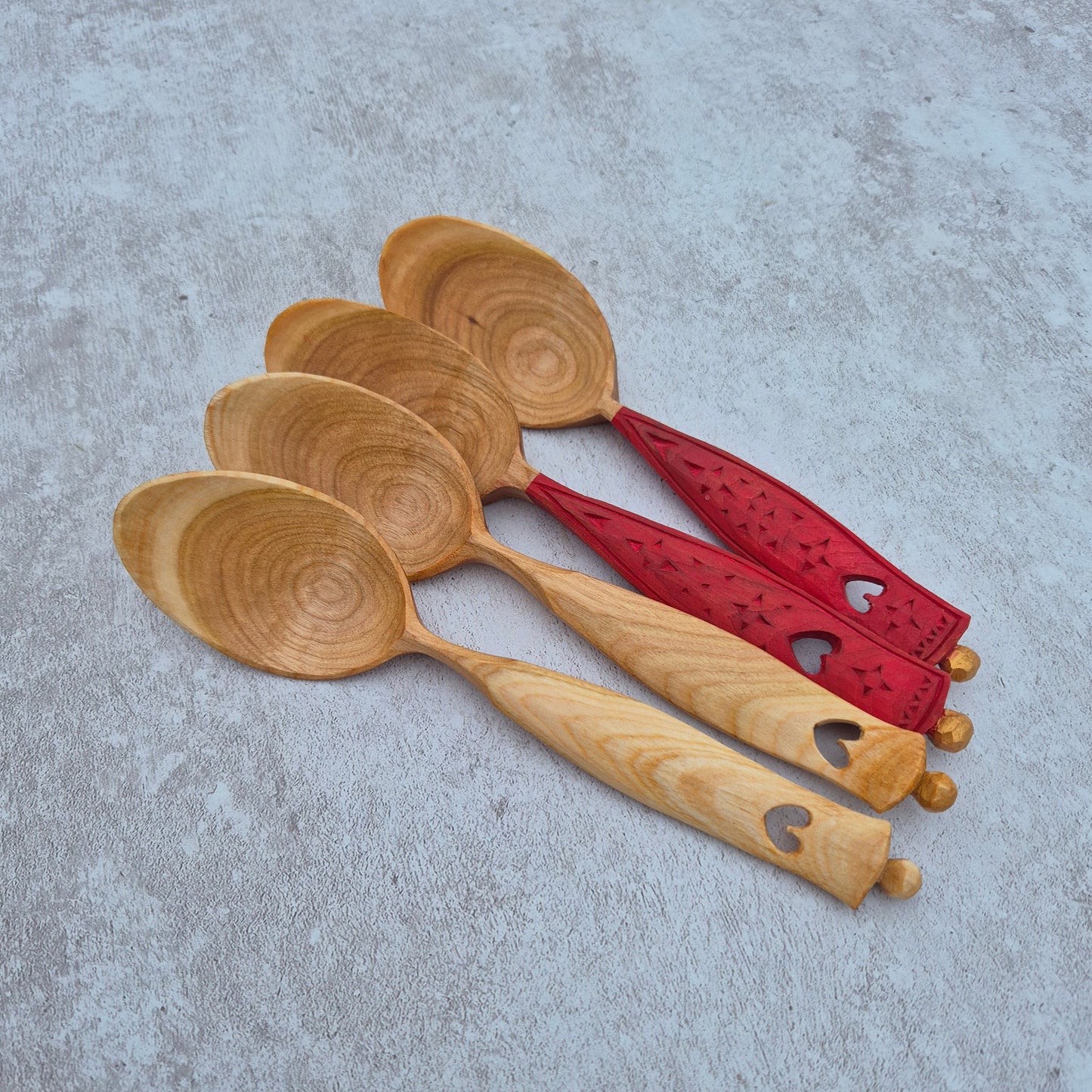 Love Spoon ~ Chipcarved Folk Pattern ~ Scarlet Red II