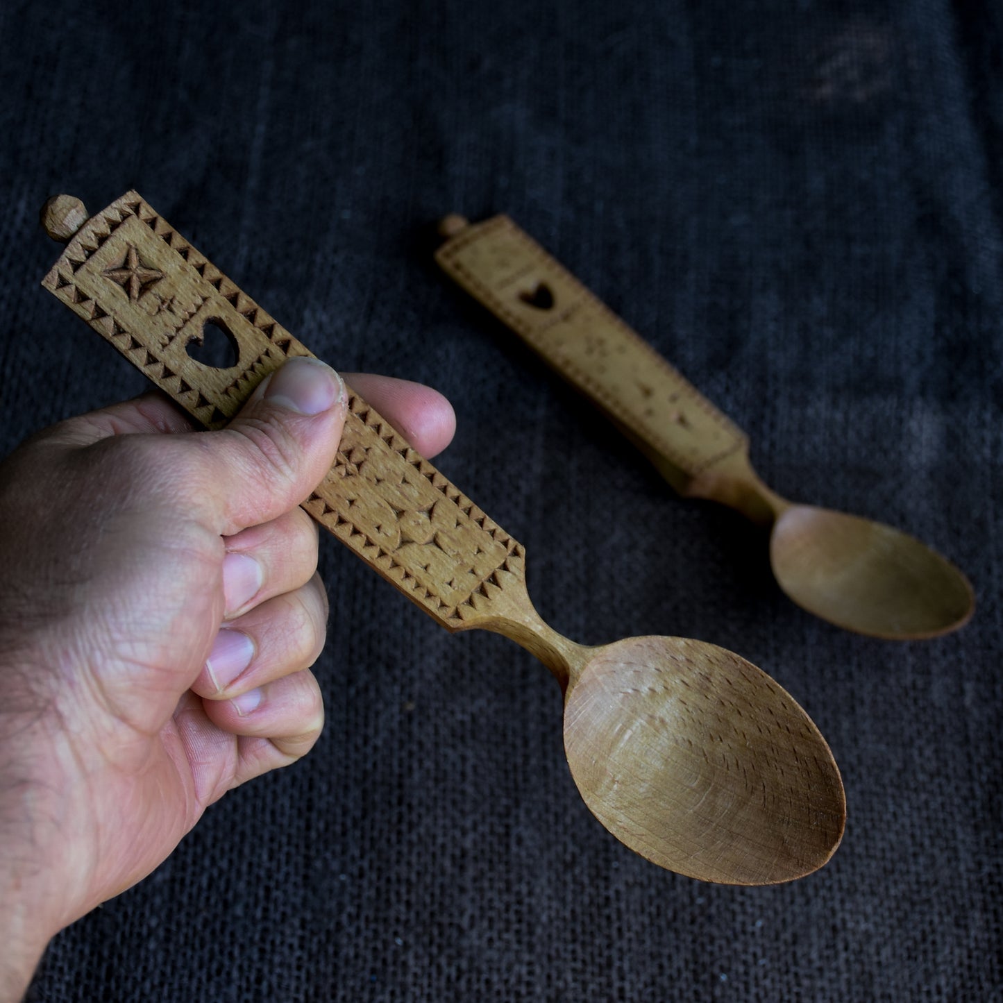 Pair of Love Spoons ~ Folk Art Pattern