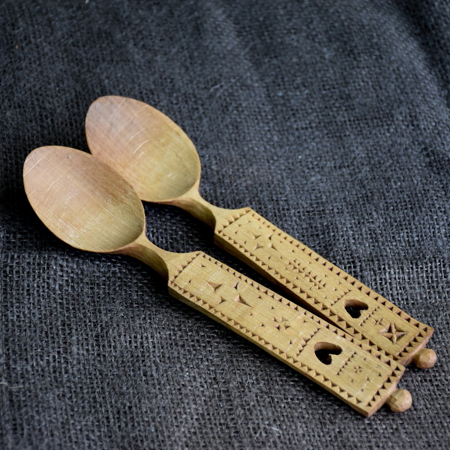 Pair of Love Spoons ~ Folk Art Pattern