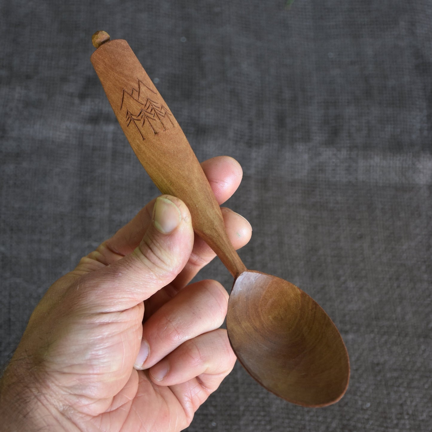Pair of Couple's Spoons ~ Wooded Mountain Scene