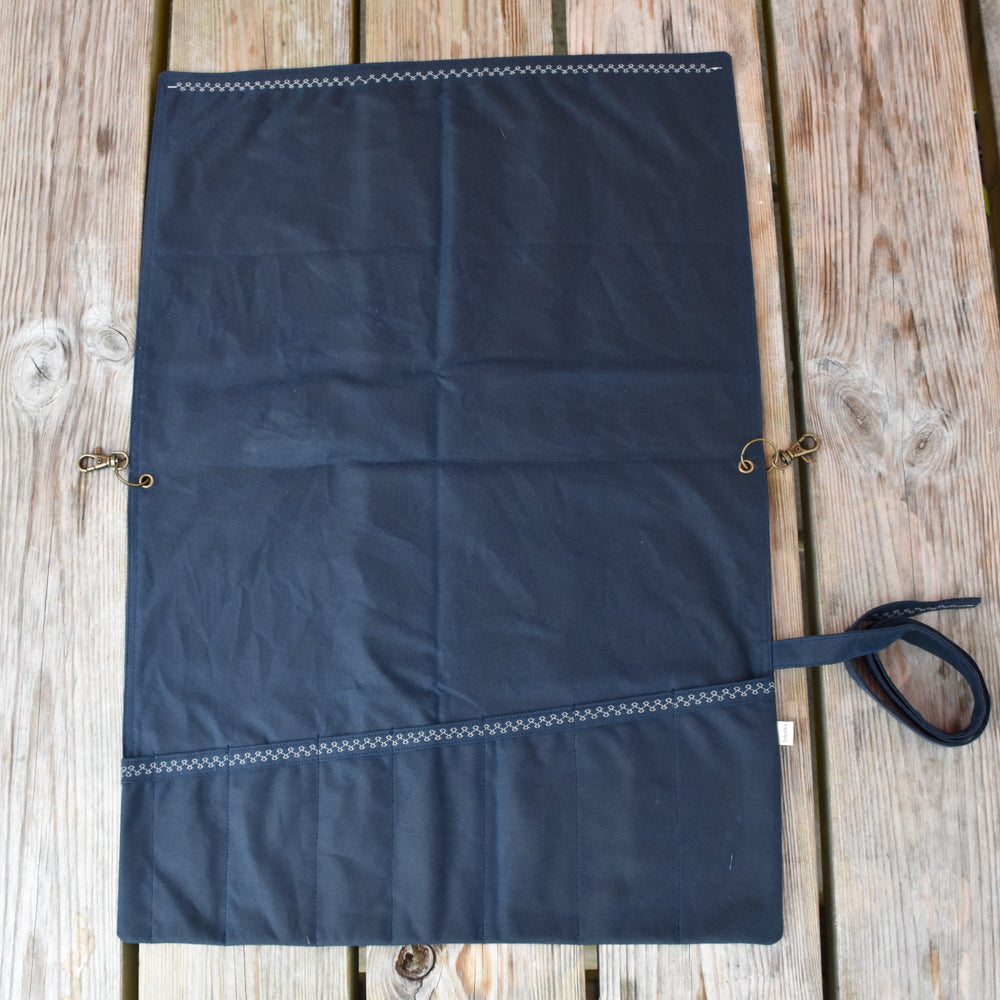 Waxed Canvas Tool Roll ~ Deep Blue ~ Embroidered