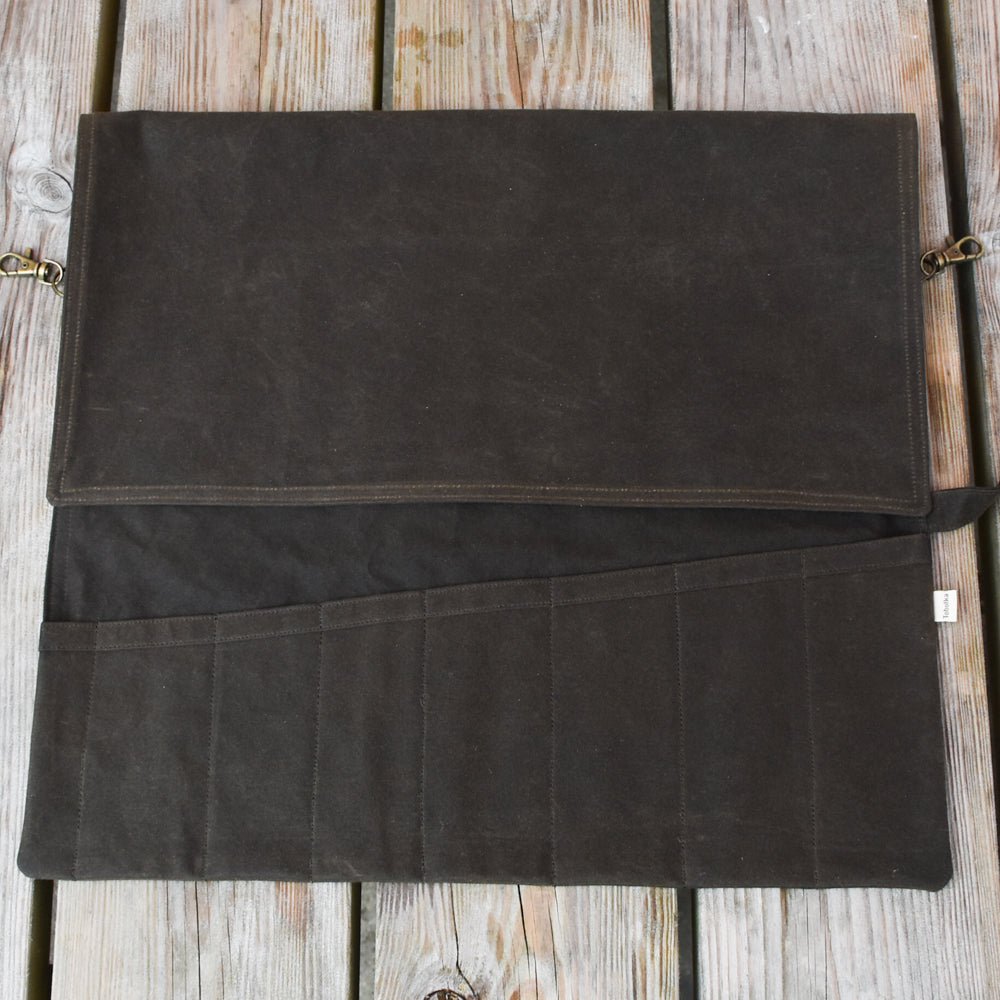 Waxed Canvas Tool Roll ~ Olive Green
