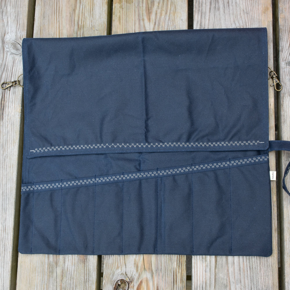 Waxed Canvas Tool Roll ~ Deep Blue ~ Embroidered