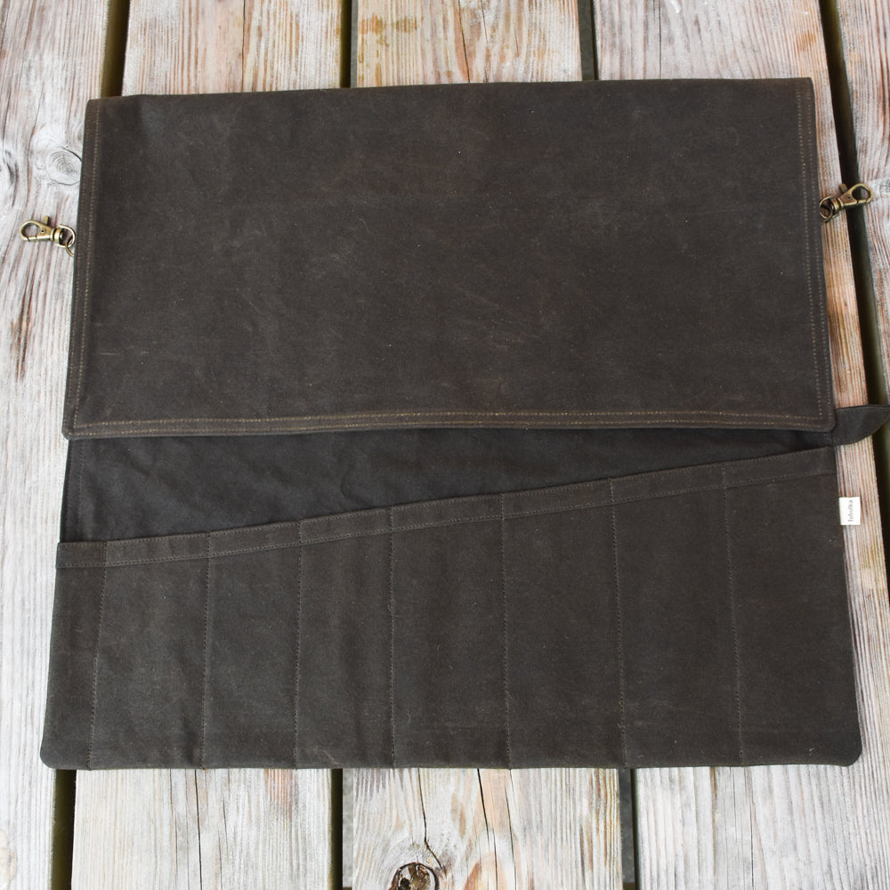Waxed Canvas Tool Roll ~ Olive Green