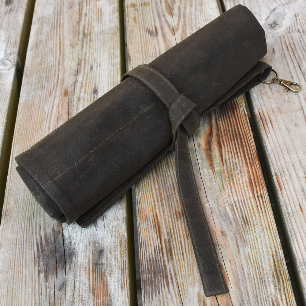 Waxed Canvas Tool Roll ~ Olive Green