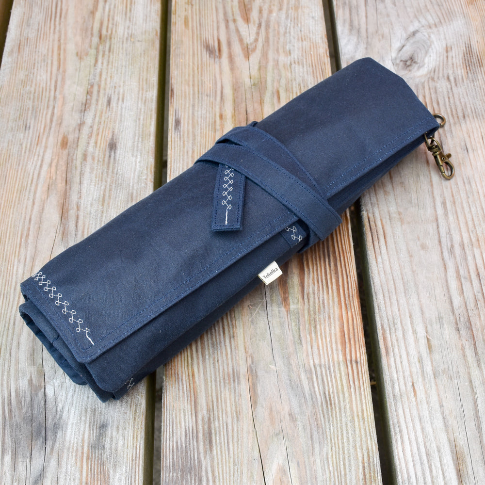Waxed Canvas Tool Roll ~ Deep Blue ~ Embroidered