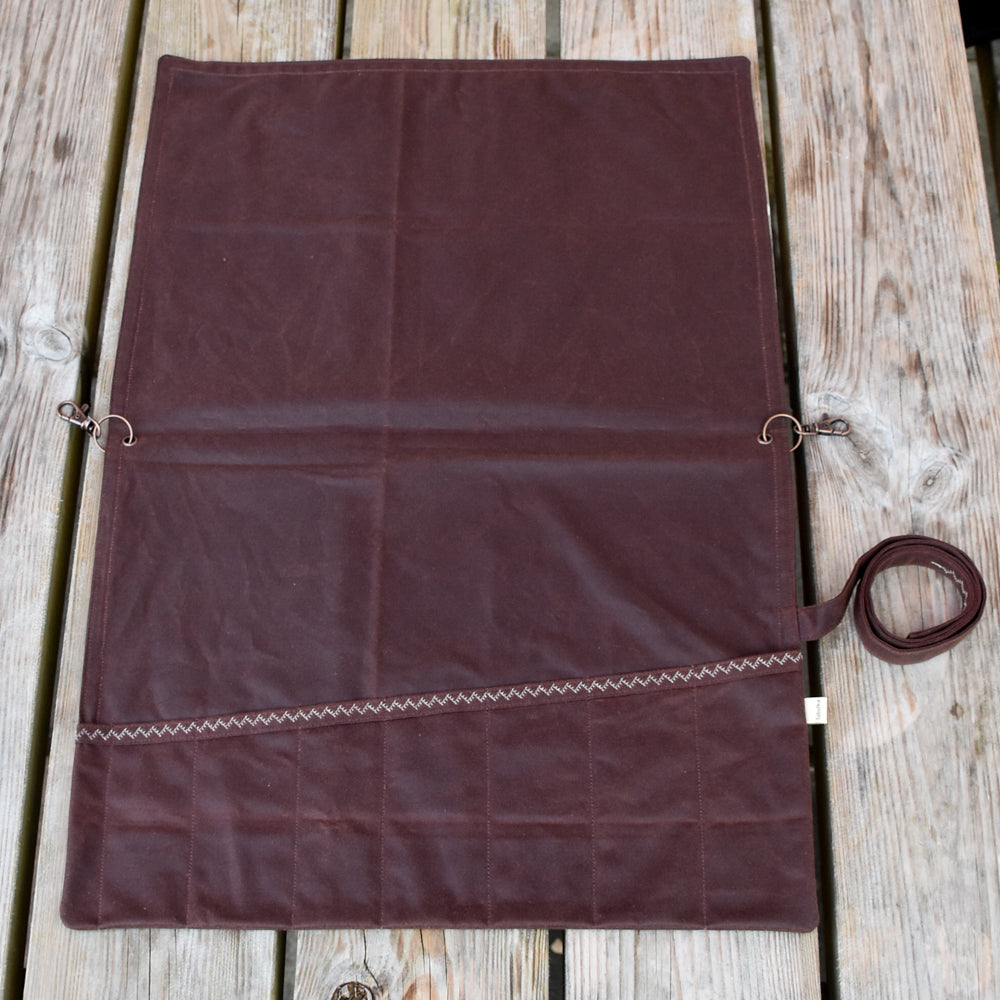 Waxed Canvas Tool Roll ~ Chestnut Brown ~ Embroidered