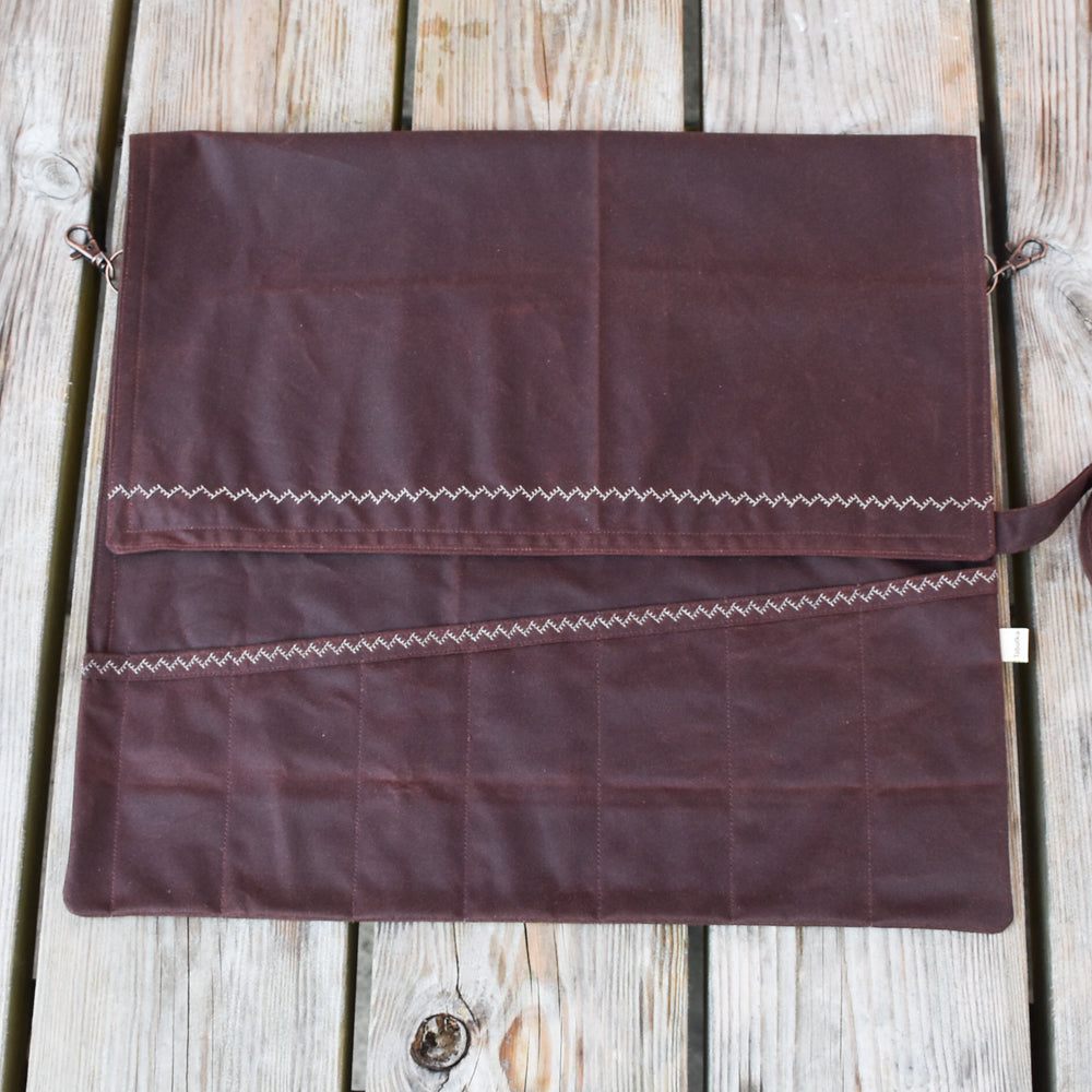 Waxed Canvas Tool Roll ~ Chestnut Brown ~ Embroidered