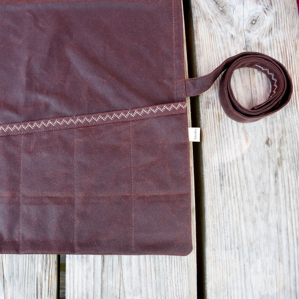 Waxed Canvas Tool Roll ~ Chestnut Brown ~ Embroidered