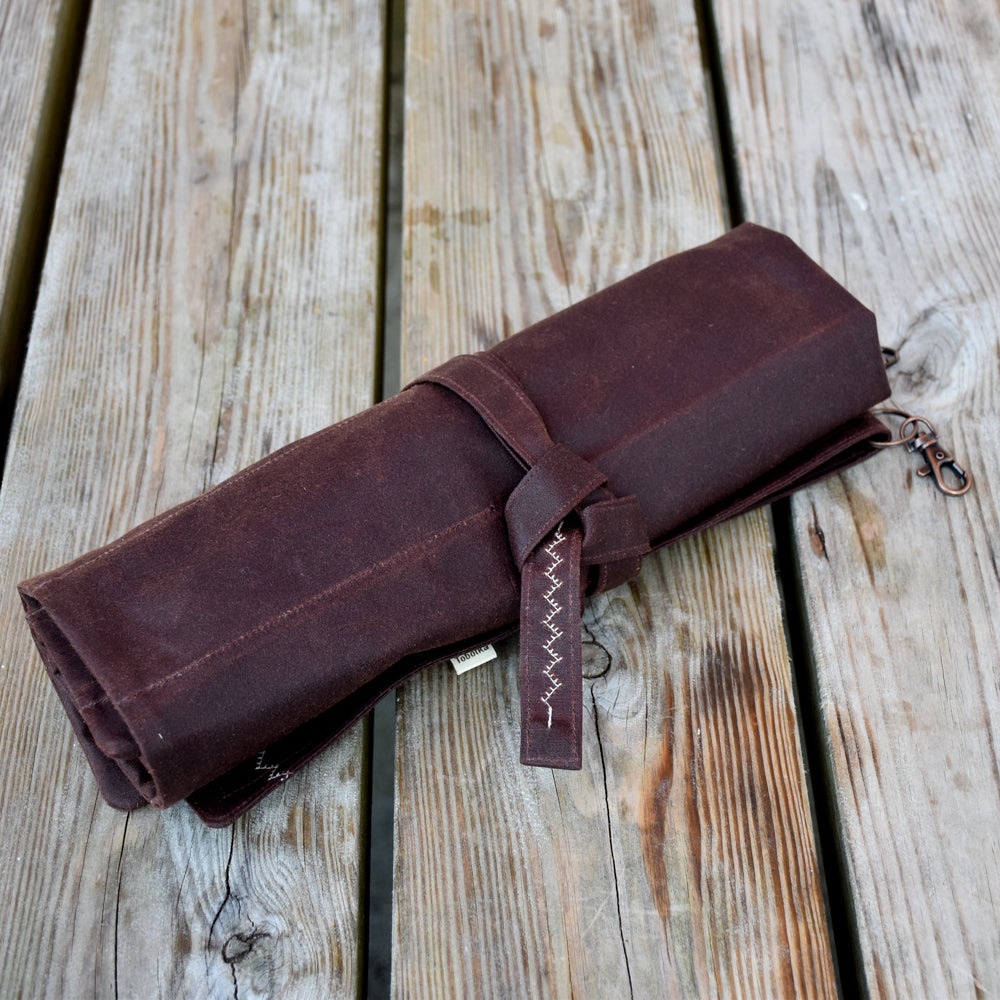 Waxed Canvas Tool Roll ~ Chestnut Brown ~ Embroidered