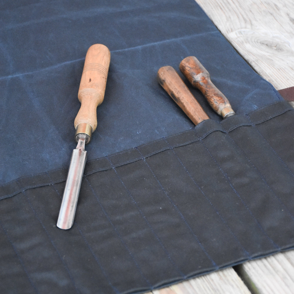 Waxed Canvas Tool Roll ~ Chisels & Gouges ~ Blue