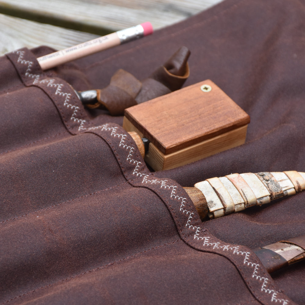 Waxed Canvas Tool Roll ~ Chestnut Brown ~ Embroidered