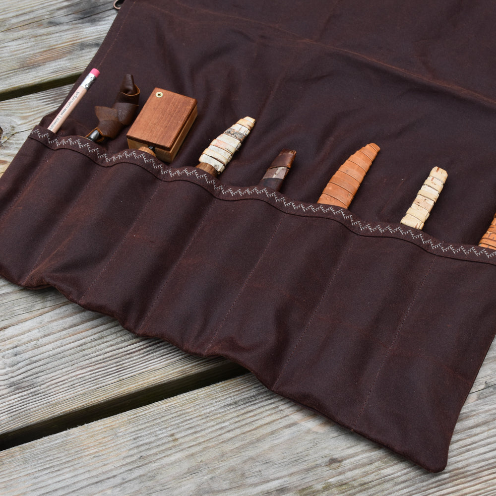 Waxed Canvas Tool Roll ~ Chestnut Brown ~ Embroidered