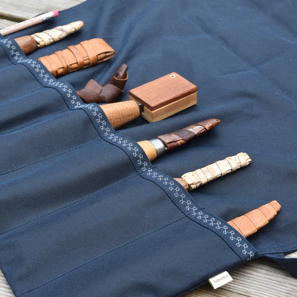 Waxed Canvas Tool Roll ~ Deep Blue ~ Embroidered