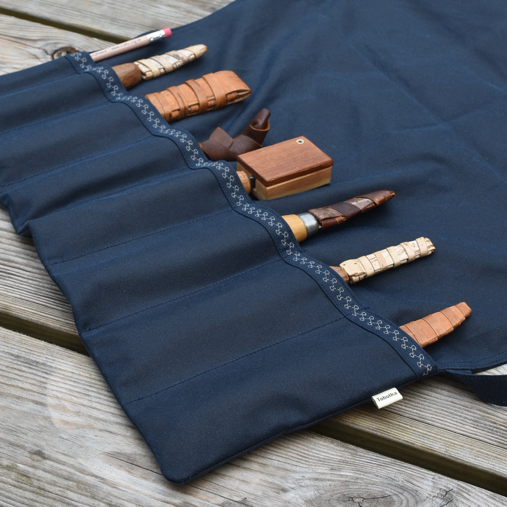 Waxed Canvas Tool Roll ~ Deep Blue ~ Embroidered