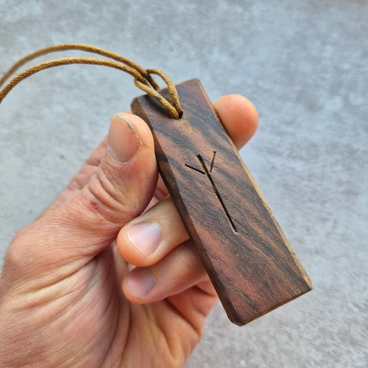 Handcarved Runic Pendant ~ 'Courage & Protection' ~ Walnut