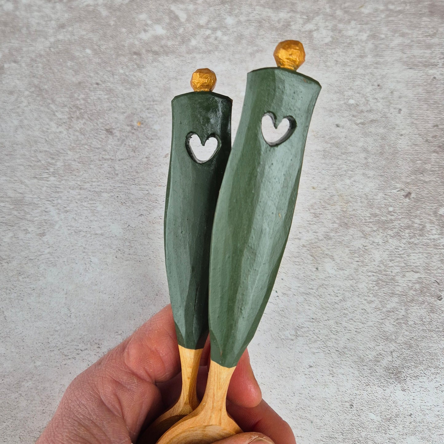 Pair of Love Spoons ~ Forest Green & Gold