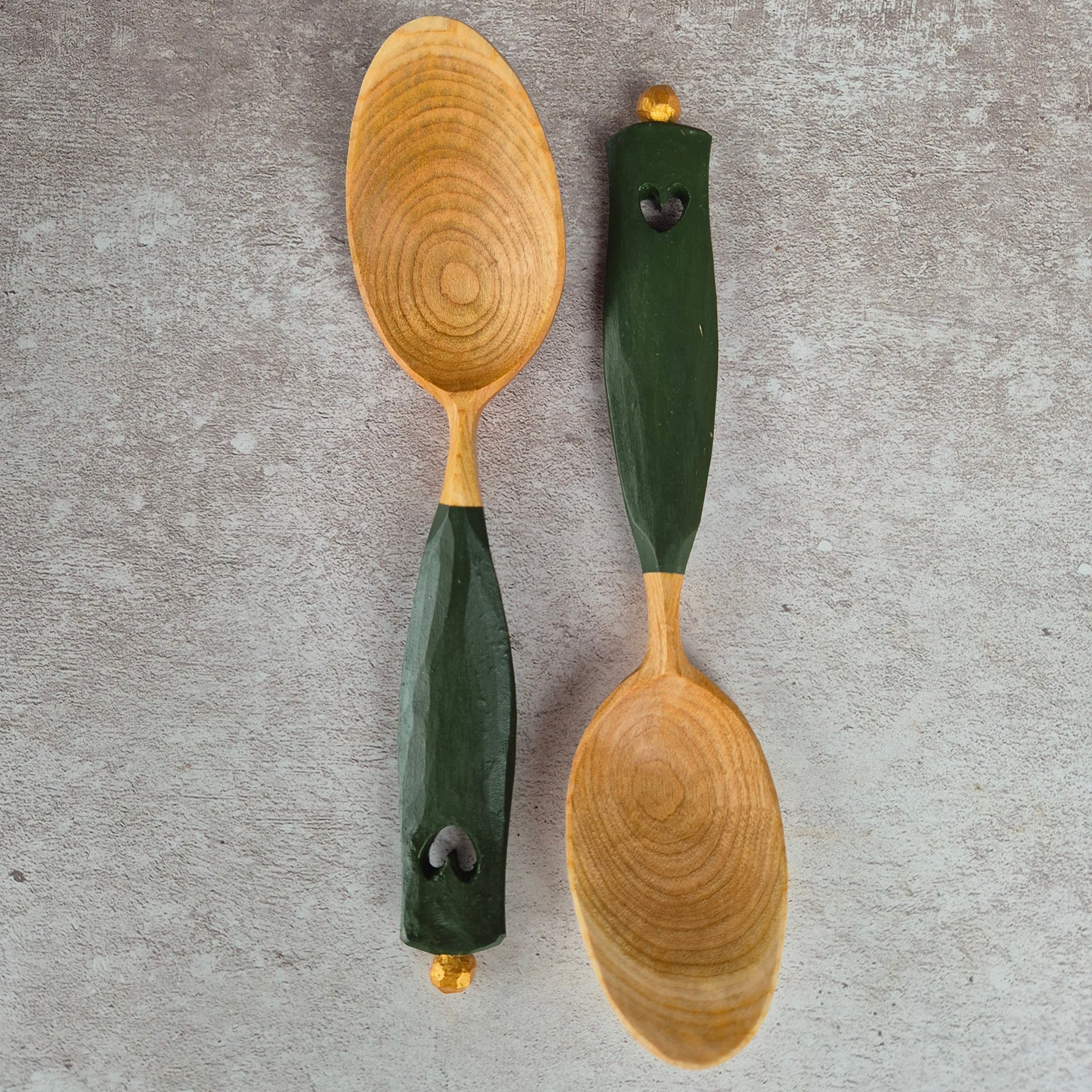 Pair of Love Spoons ~ Forest Green & Gold – Alex Finberg