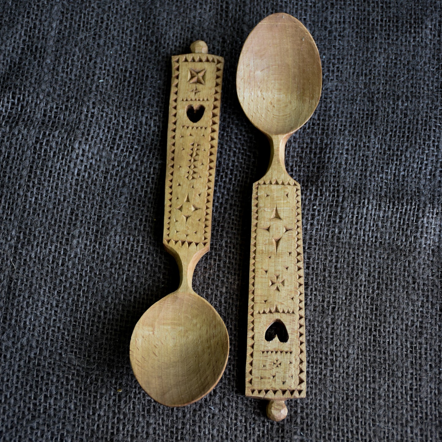 Pair of Love Spoons ~ Folk Art Pattern
