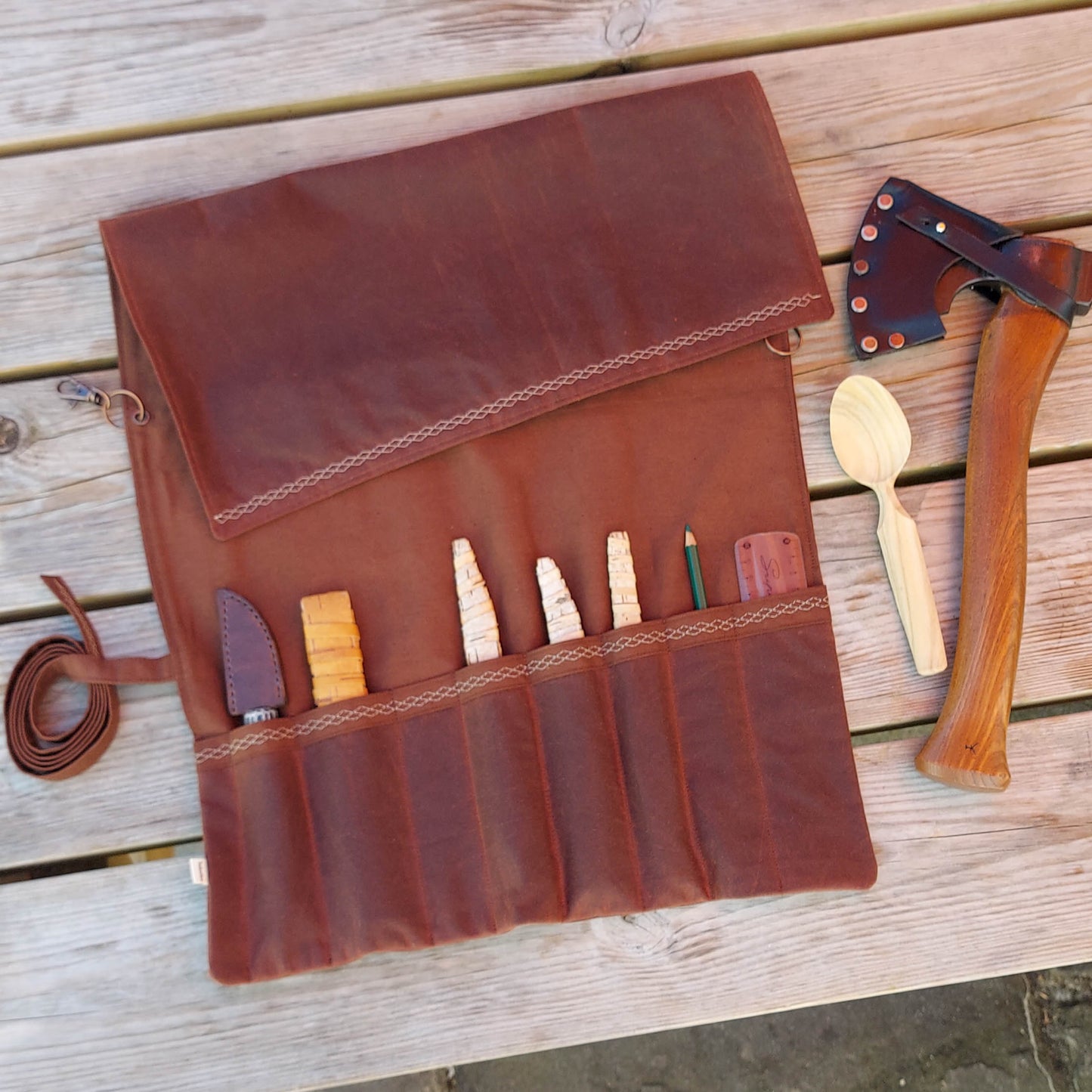 Embroidered Waxed Canvas Tool Roll