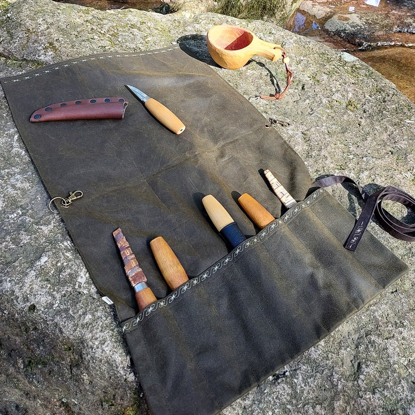 Waxed Canvas Tool Roll ~ Olive Green ~ Embroidered