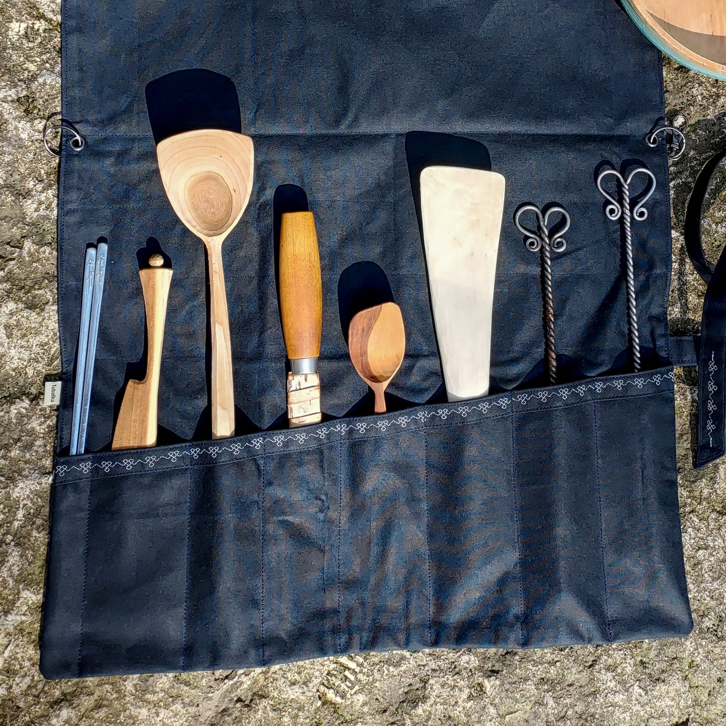 Waxed Canvas Tool Roll ~ Navy Blue ~ Embroidered