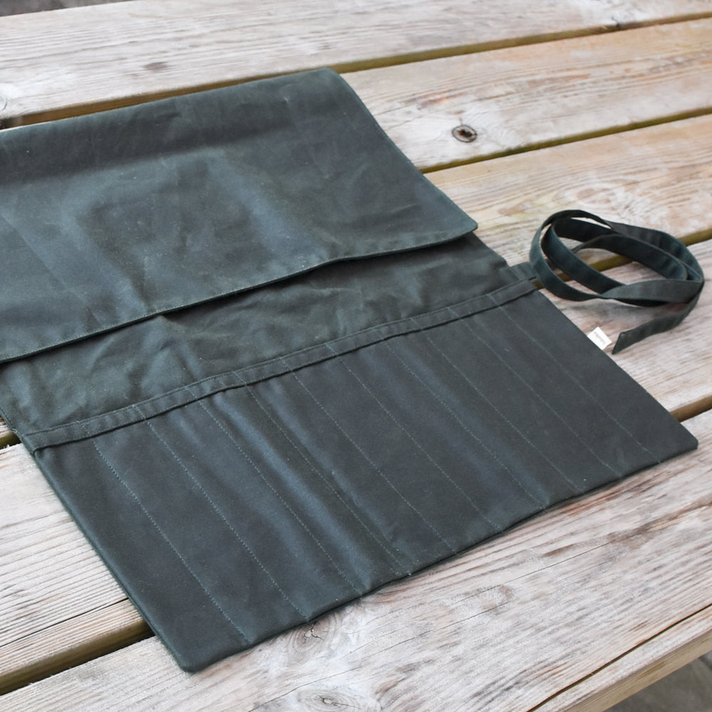 Waxed Canvas Tool Roll ~ Larger Chisels & Gouges ~ Green