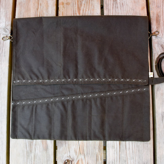Waxed Canvas Tool Roll ~ Olive Green ~ Embroidered