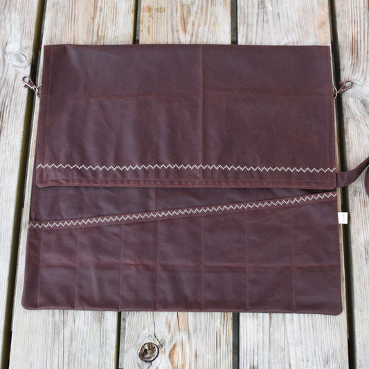 Waxed Canvas Tool Roll ~ Chestnut Brown ~ Embroidered