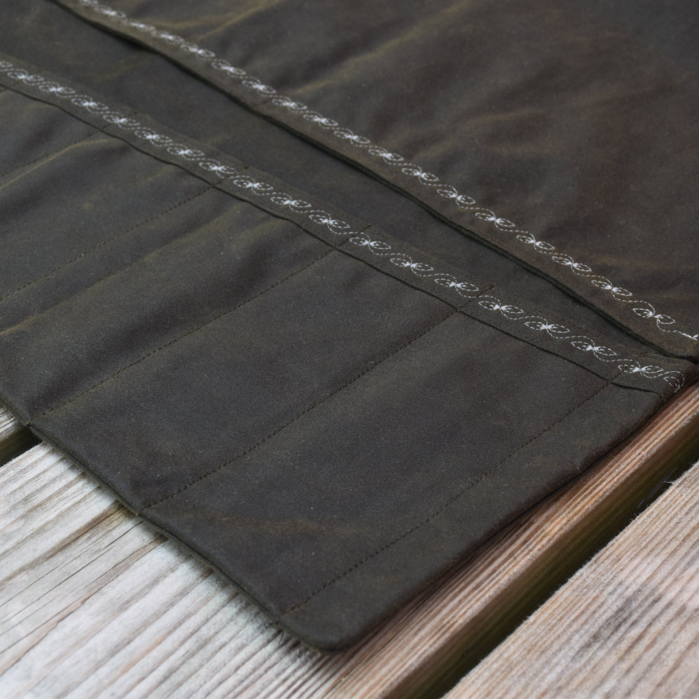 Waxed Canvas Tool Roll ~ Olive Green ~ Embroidered