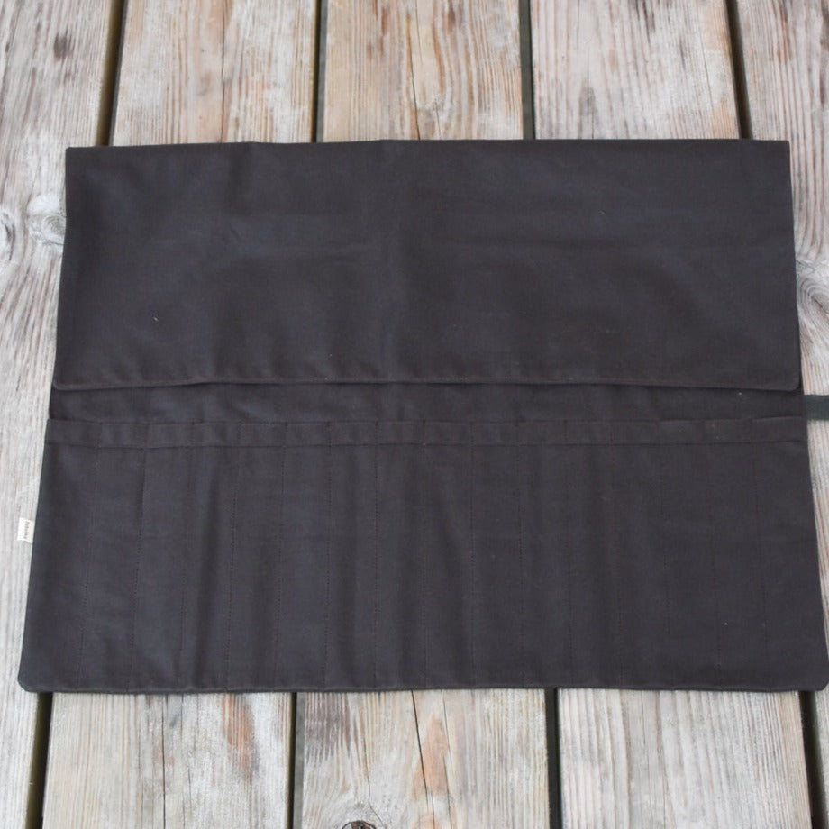 Waxed Canvas Tool Roll ~ Smaller Chisels & Gouges ~ Dark Brown