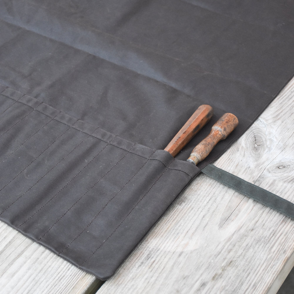 Waxed Canvas Tool Roll ~ Smaller Chisels & Gouges ~ Dark Brown