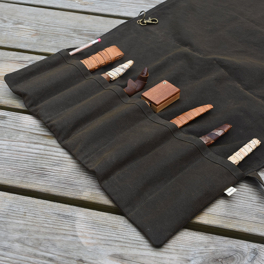 Waxed Canvas Tool Roll ~ Olive Green